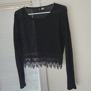 Black Mesh Crop Long Sleeve